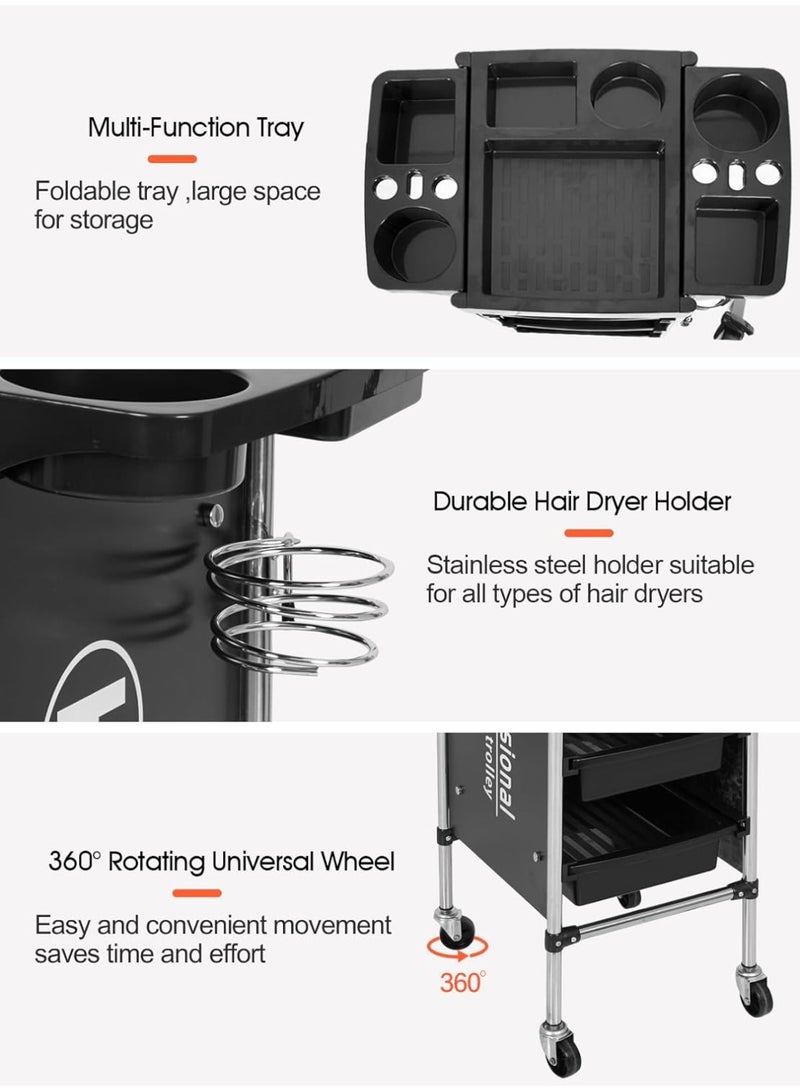 ميشيدا عربة ترولي مثالية لمحطة صالون الشعر - عربة تجميل دوارة موفرة للمساحة لتخزين إضافي، 4 صواني - Image 3